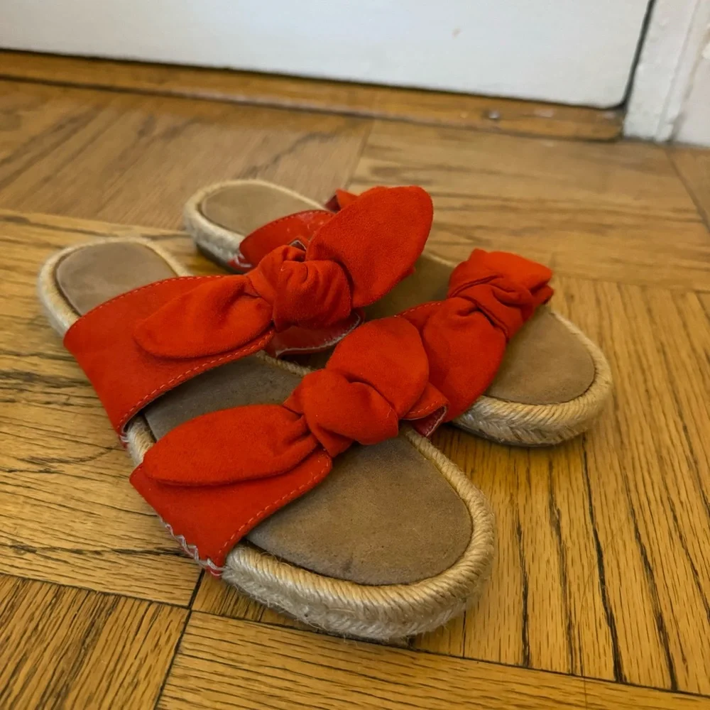 Coconuts by Matisse Sandals with Bright Orange-Red Suede Bows/Knots